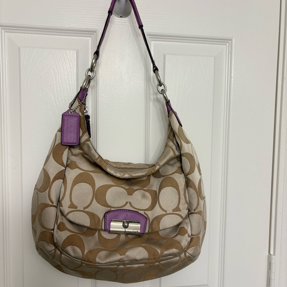 Coach Tan and Purple Shoulder Bag